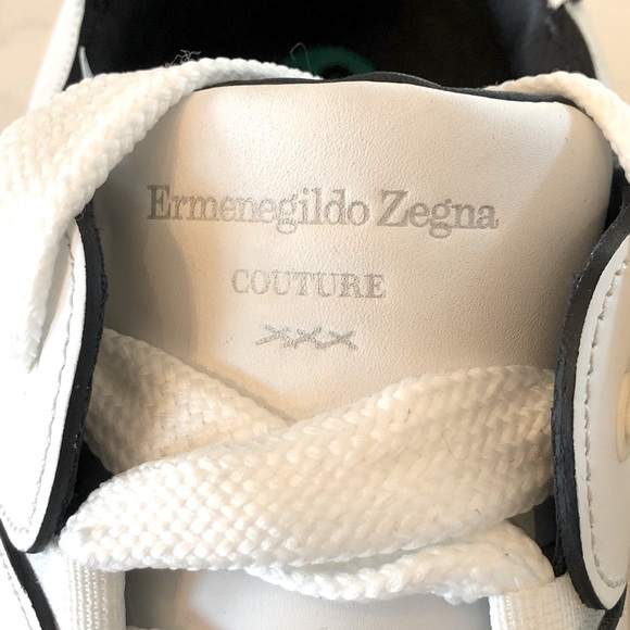 New $1150 Ermenegildo Zegna Couture's Tiziano white leather sneakers size 12 - Picture 9 of 14